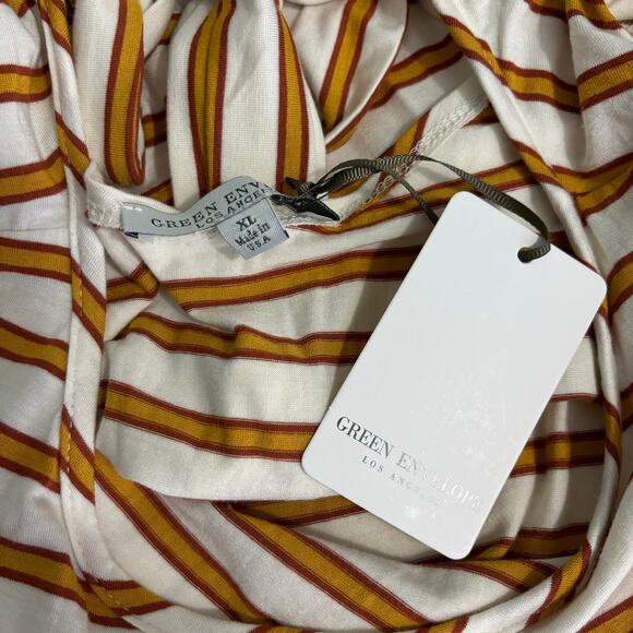 Green Envelope Tank Top XL Orange Striped Open Back Tie Stretch Soft Preppy - Picture 6 of 7